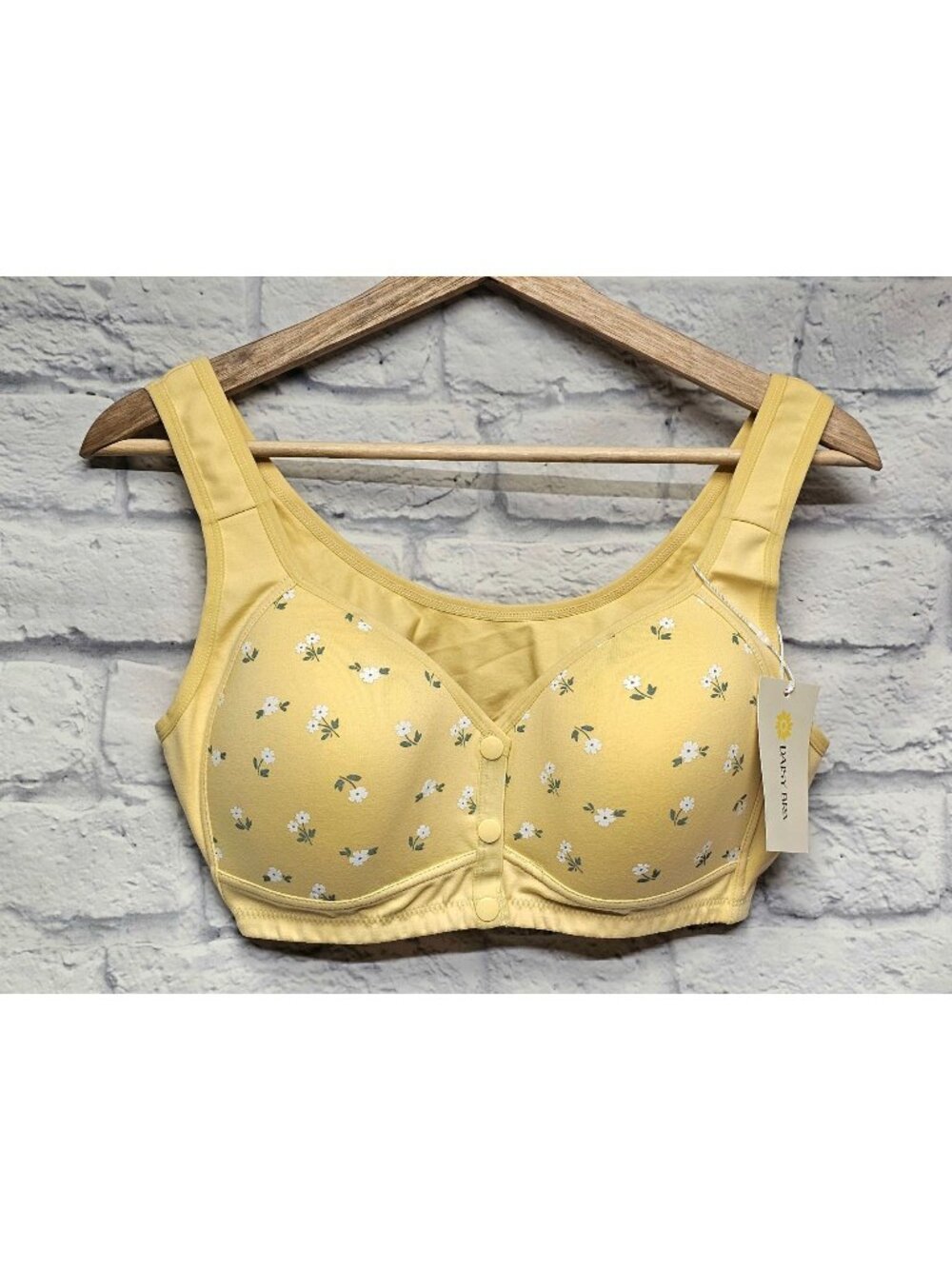 NWT DAISY BRA XL FRONT SNAP WIRE FREE PALE YELLOW FLORAL BRA